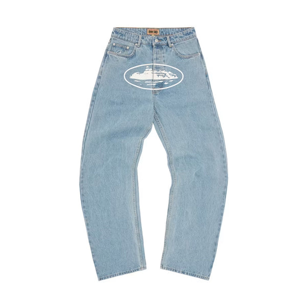 Corteiz Alcatraz Baggy Jeans 'Washed Blue'