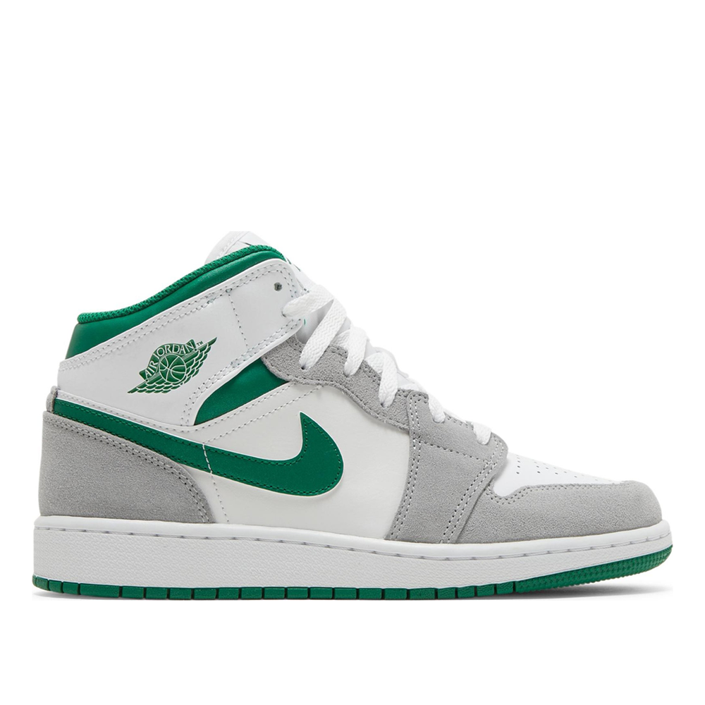 Size 5Y/6.5W Nike Air Jordan 1 authentic Mid “Pine Green” Grey DC7248-103